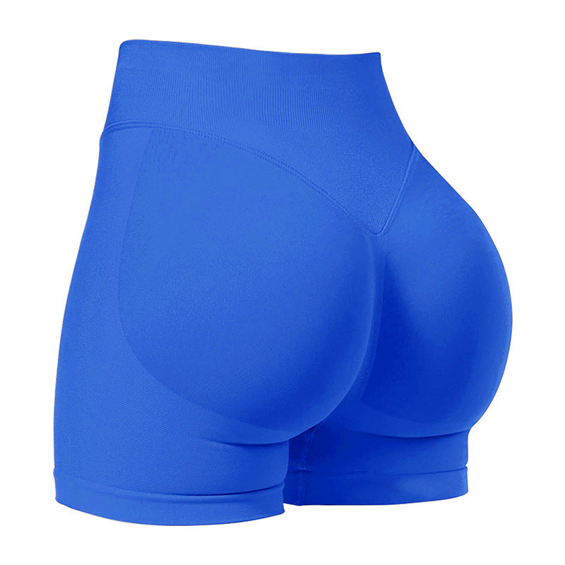 XL Blue High-Elastic Hip Yoga Shorts - Seamless Mid-Intensity Pilates Workout Shorts