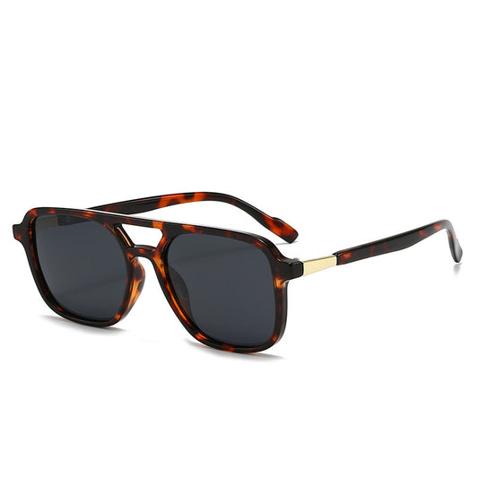 Brown Retro Double Bridge Square Frame Polarized Sunglasses - Driving Sun Protection Eyewear