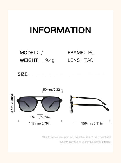 Brown Retro Double Bridge Square Frame Polarized Sunglasses - Driving Sun Protection Eyewear
