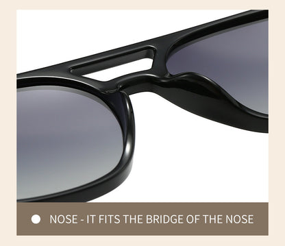 Brown Retro Double Bridge Square Frame Polarized Sunglasses - Driving Sun Protection Eyewear