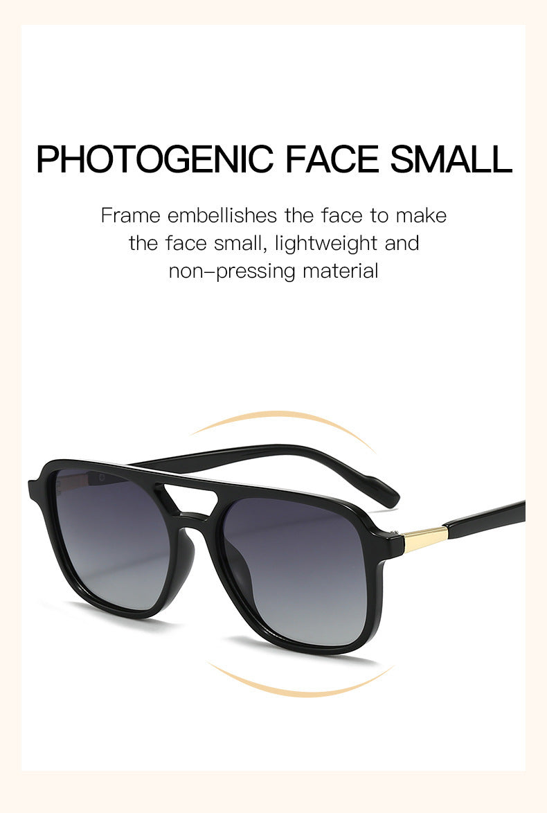 Beige Retro Double Bridge Square Frame Polarized Sunglasses - Driving Sun Protection Eyewear