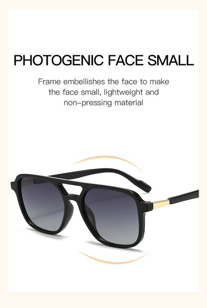 Beige Retro Double Bridge Square Frame Polarized Sunglasses - Driving Sun Protection Eyewear