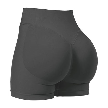 M Grey High-Elastic Hip Yoga Shorts - Seamless Mid-Intensity Pilates Workout Shorts