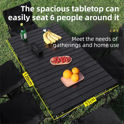Black Portable Folding Egg Roll Camping Table for 6-8 People
