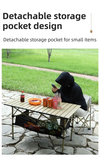 Black Portable Folding Egg Roll Camping Table for 6-8 People