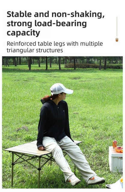 Black Portable Folding Egg Roll Camping Table for 6-8 People