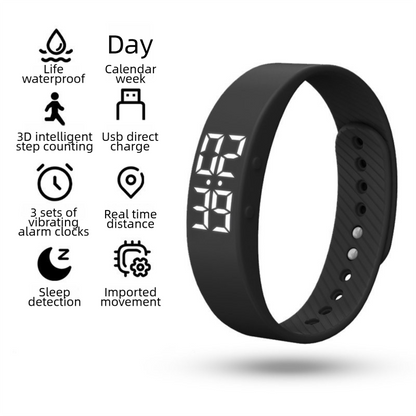 Black  Smart Silicone Wristband with 3-Alarm Settings