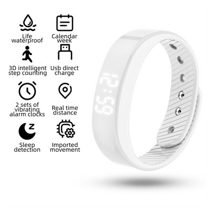 White Smart Silicone Wristband with 3-Alarm Settings