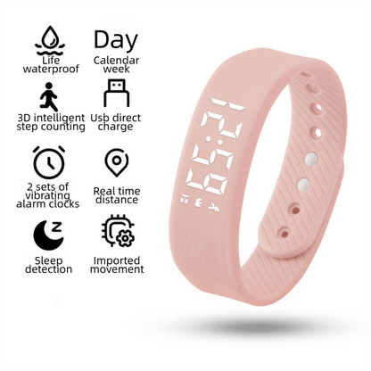 Pink Smart Silicone Wristband with 3-Alarm Settings