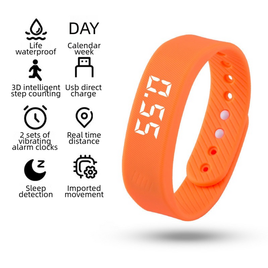 Orange Smart Silicone Wristband with 3-Alarm Settings