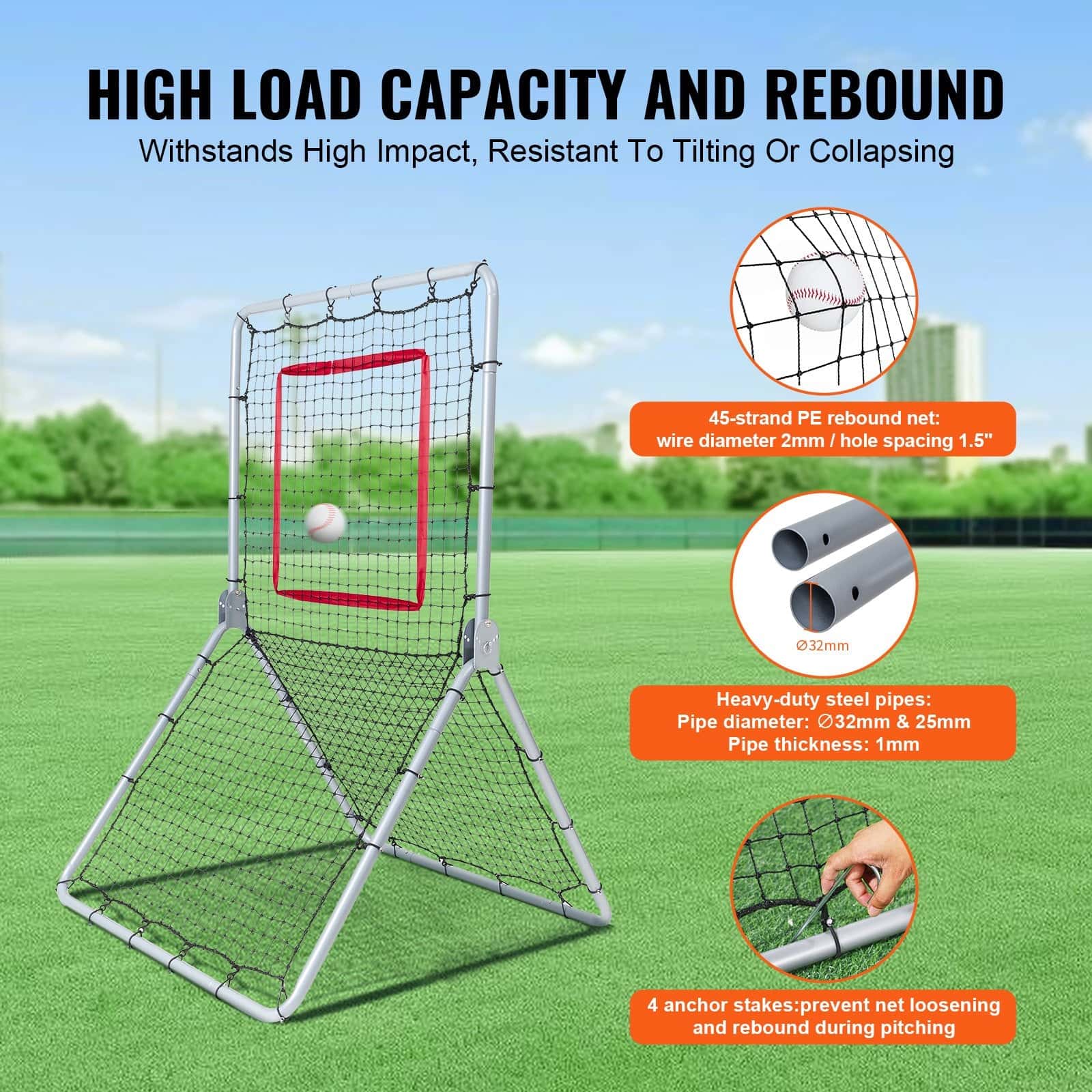 Best VEVOR Baseball And Softball Rebounder Net 35 x 6 ft PitchBack Baseball Pitching Nest Softball Pitchback Net Fieldin