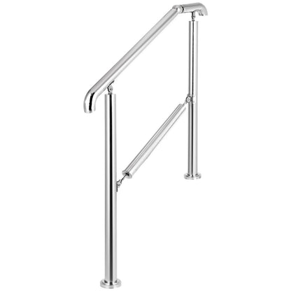 VEVOR 3 Step Railing Stainless Steel Transitional Handrail fit for Level Surface and 1 to 3 Steps Adjustable Stair Railing Indoor Outdoor Step Railings 220lb Capacity W/ Installation Kit Porch DIY