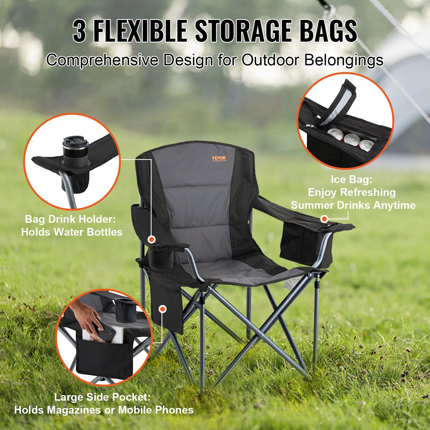 Camping Folding Chair for Adults - Black