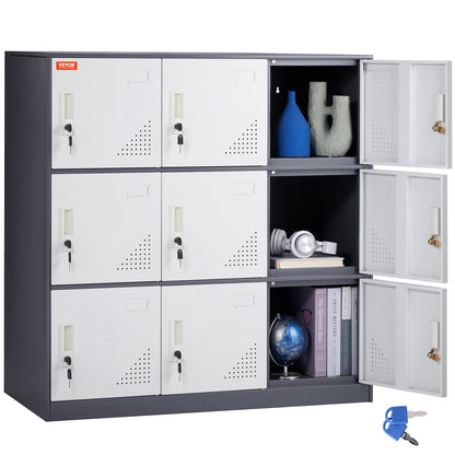 9 Doors Metal Storage Cabinet Employees Steel Storage Cabinet Office Gray