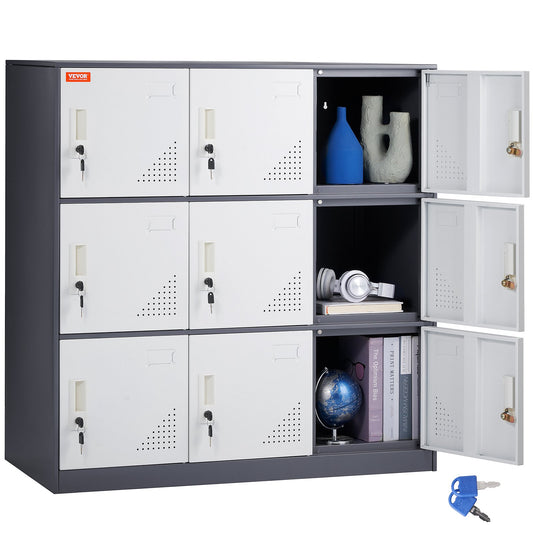 9 Doors Metal Storage Cabinet Employees Steel Storage Cabinet Office Gray