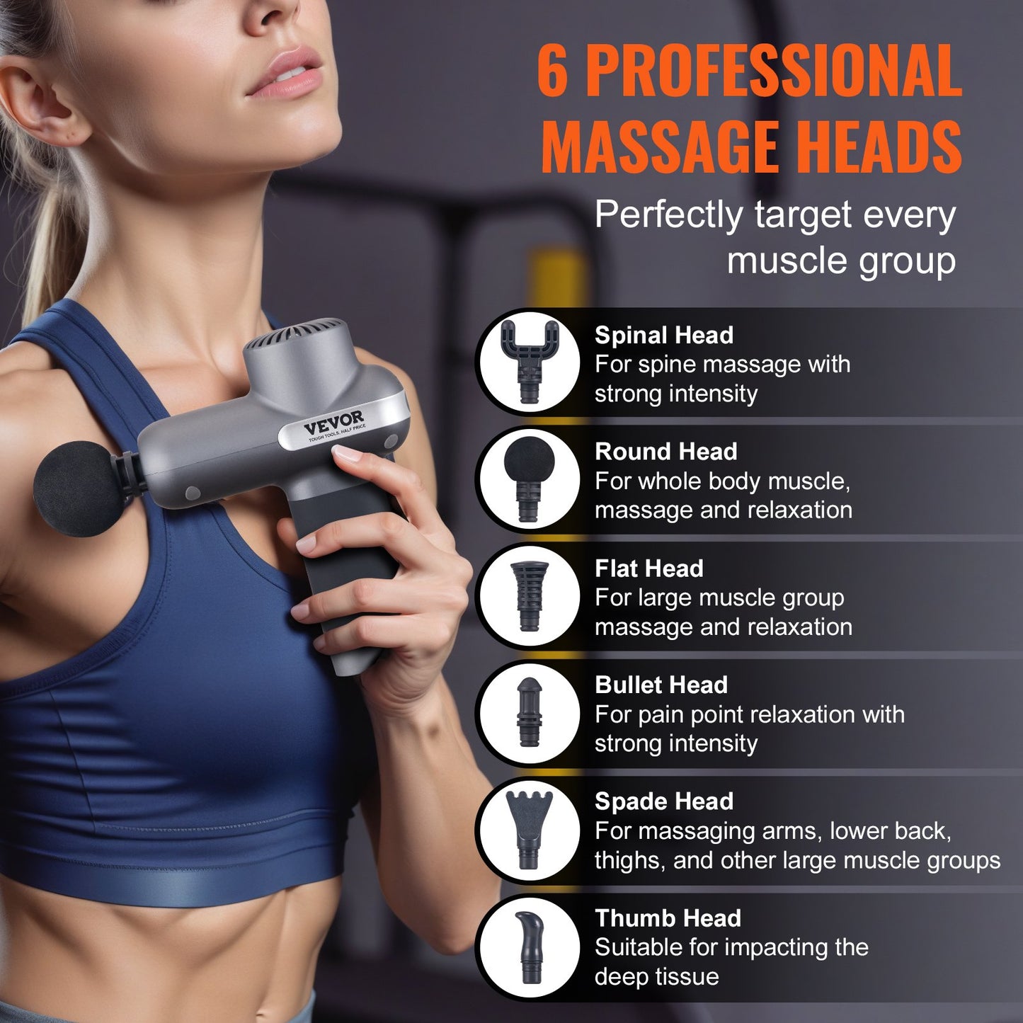 Percussion Muscle Massager for Athletes - with 5 Speed Levels & 6 Massage Heads