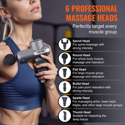 Percussion Muscle Massager for Athletes - with 5 Speed Levels & 6 Massage Heads