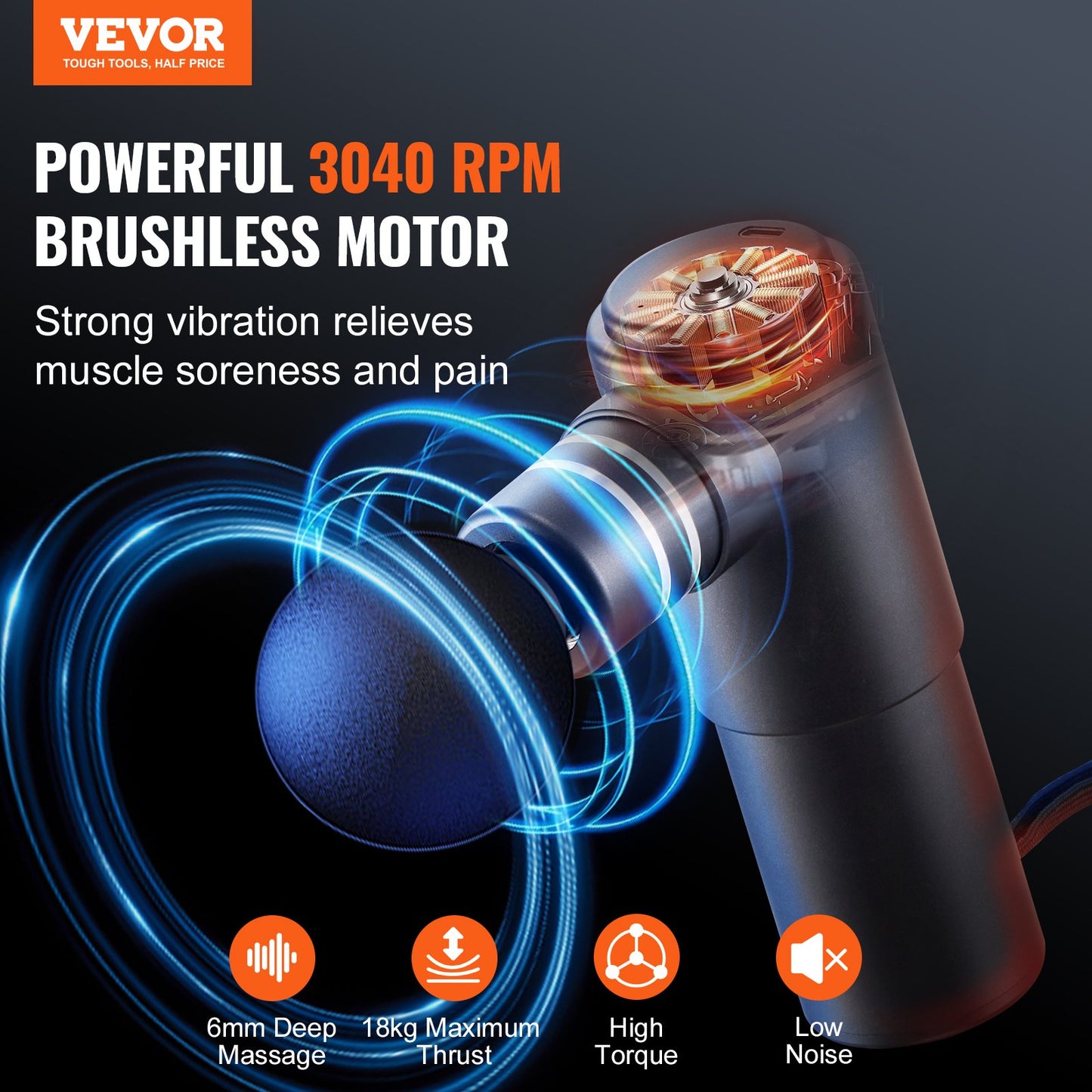 Percussion Muscle Massager for Athletes - with 4 Speed Levels & 4 Massage Heads