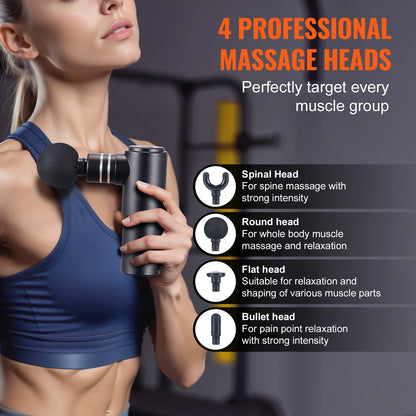 Percussion Muscle Massager for Athletes - with 4 Speed Levels & 4 Massage Heads