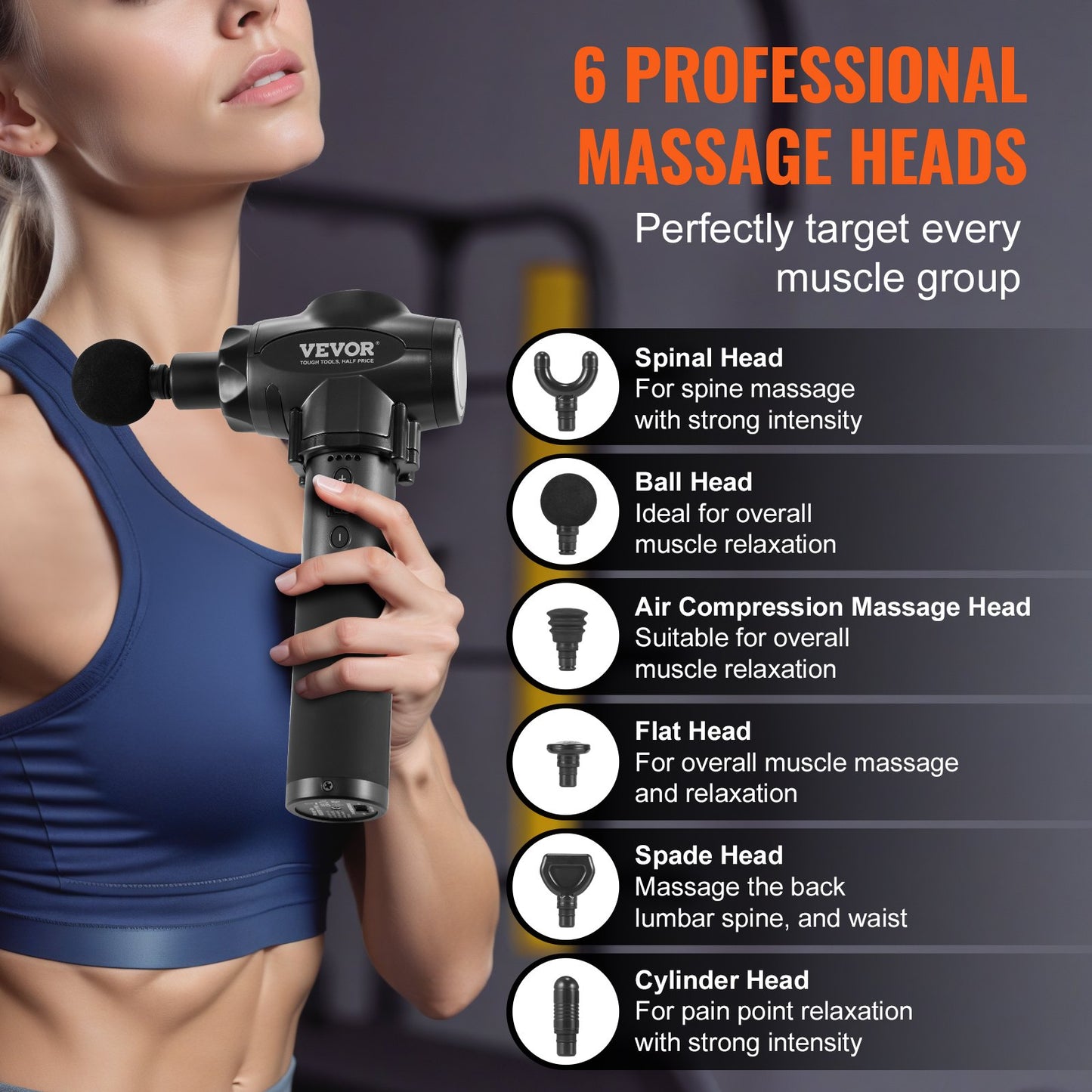 Massage Gun Deep Tissue with 9 Speed Levels & 6 Massage Heads