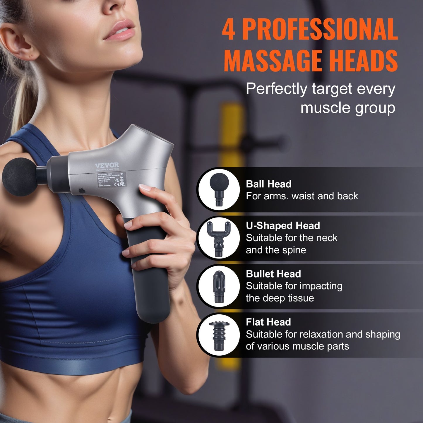 Percussion Muscle Massager for Athletes - with 6 Speed Levels & 4 Massage Heads