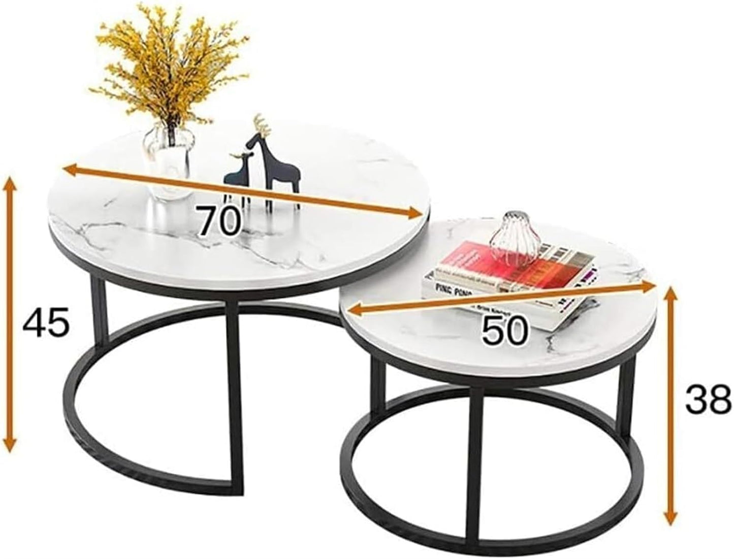 Nesting Coffee Table Faux Marble Small Round Coffee Tables - Black