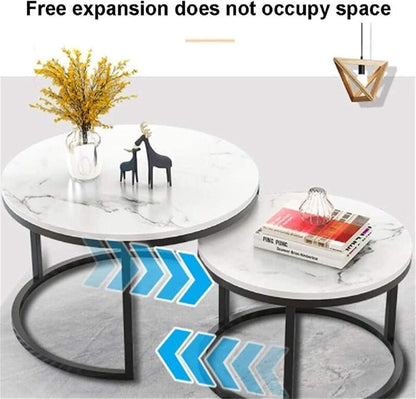 Nesting Coffee Table Faux Marble Small Round Coffee Tables - Black