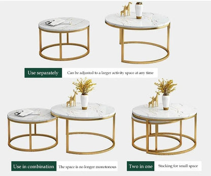 Nesting Coffee Table Faux Marble Small Round Coffee Tables - Black