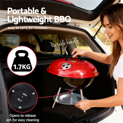 Charcoal BBQ Grill Portable with Lid for Camping Outdoor