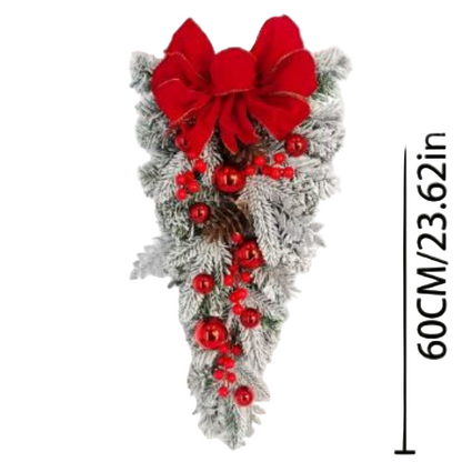 Christmas Wreath Red Bow Ball Flocking Decoration