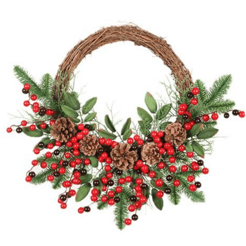 Best Christmas Wreath Rattan Pine Cones Berries Branches | Buy Online at Furniture Things Australia