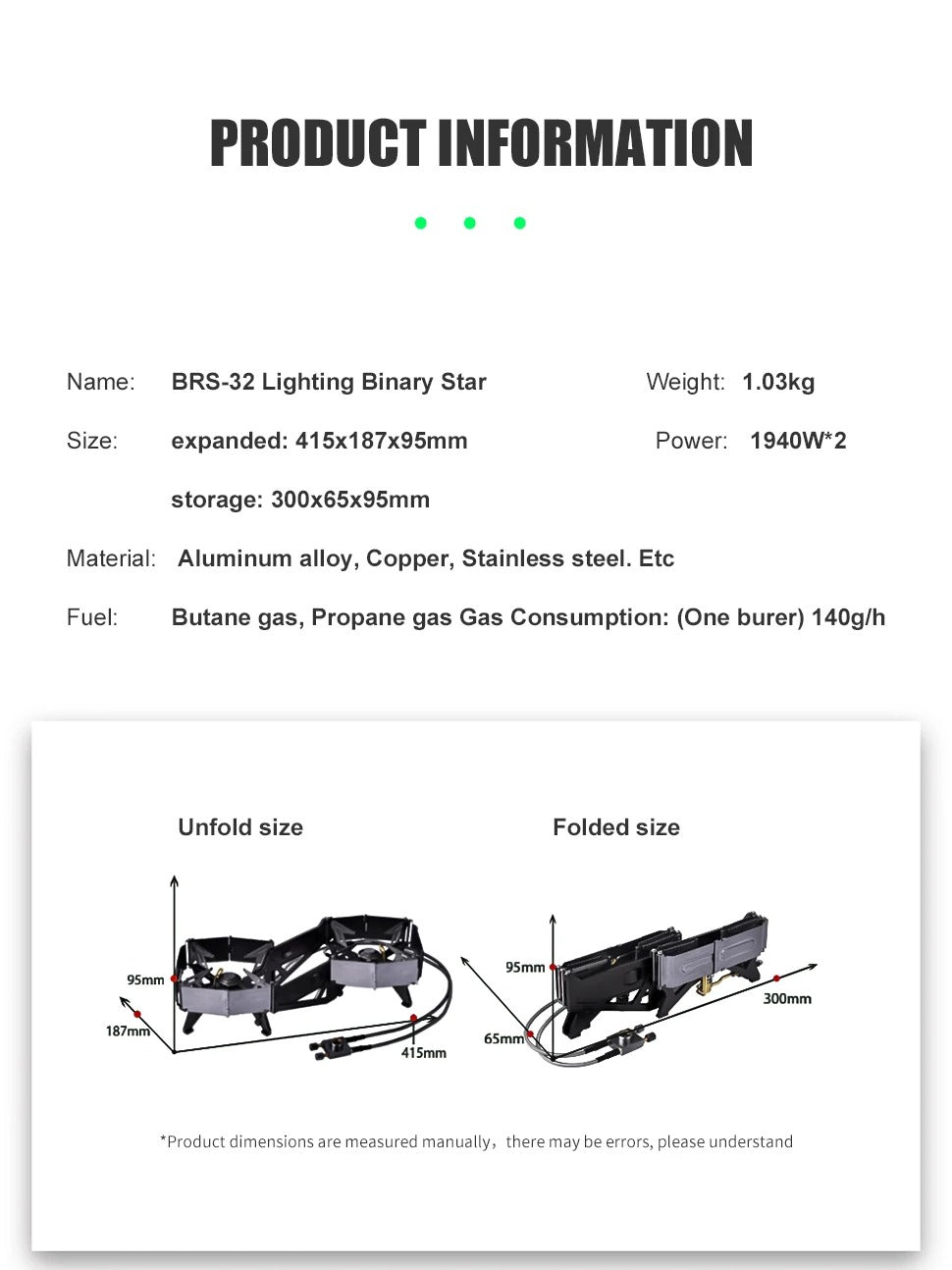 Camping Double Burner Folding Portable Gas