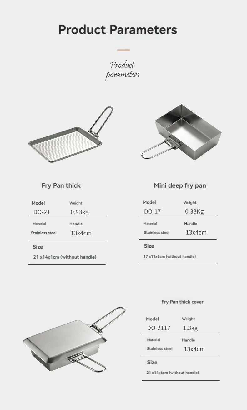 Fry Pan Stainless Steel Portable Thickened Camping Cookware
