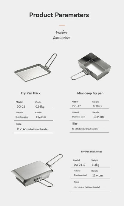 Fry Pan Stainless Steel Portable Thickened Camping Cookware