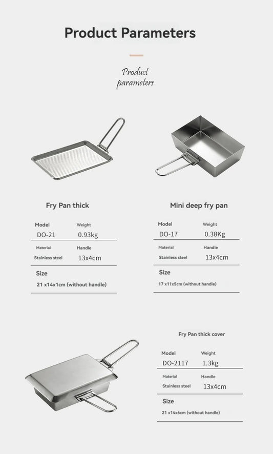 Fry Pan Stainless Steel Portable Thickened Camping Cookware