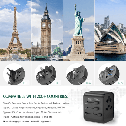 Best Travel Adapter Universal All-in-One with 2 USB | Buy Online at Furniture Things Australia