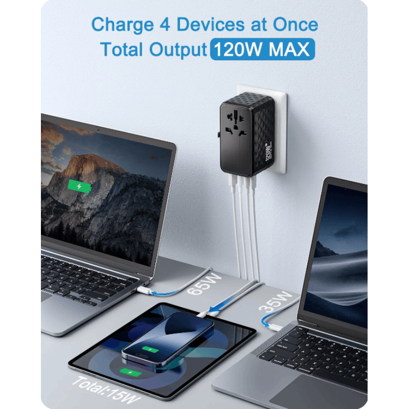 Best Travel Adapter Universal GaN 120W Fast Charger | Buy Online at Furniture Things Australia