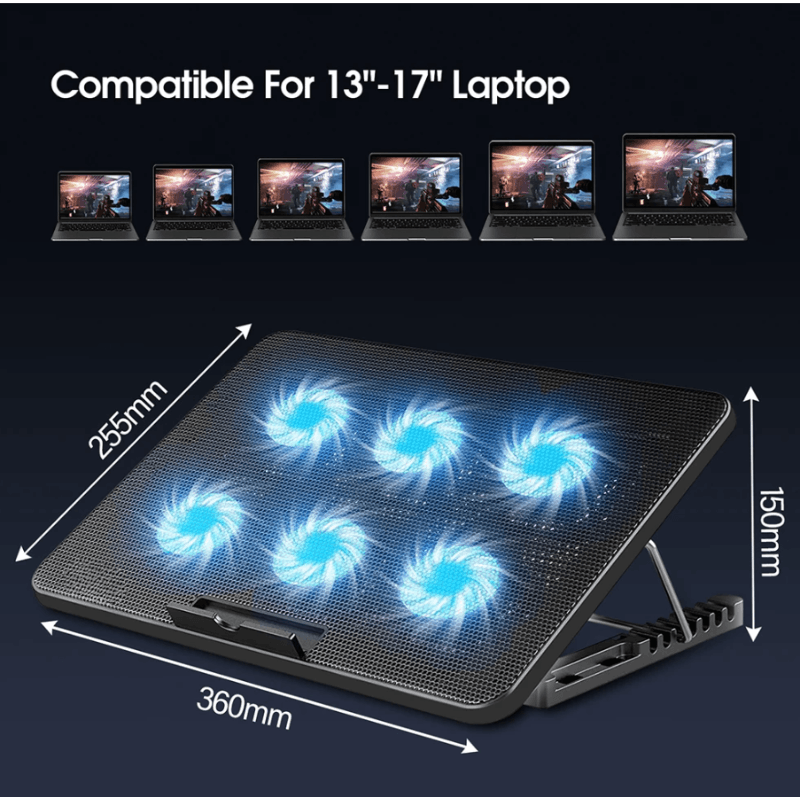 Best Laptop Cooling Pad Adjustable Stand with 6 Quiet Fans | Buy Online at Furniture Things Australia