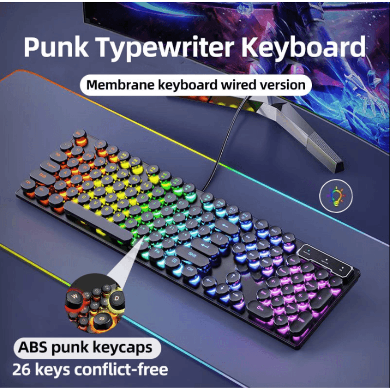 Best Retro Typewriter Gaming Keyboard RGB Wired 104 Keys | Buy Online at Furniture Things Australia