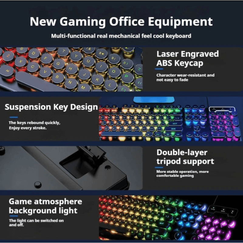 Best Retro Typewriter Gaming Keyboard RGB Wired 104 Keys | Buy Online at Furniture Things Australia