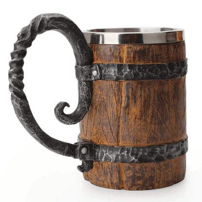 Best Beer Mug Stainless Steel Double Wall Viking Wood Style | Buy Online at Furniture Things Australia