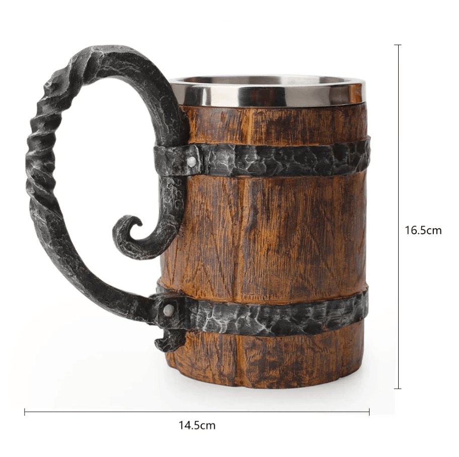 Best Beer Mug Stainless Steel Double Wall Viking Wood Style | Buy Online at Furniture Things Australia