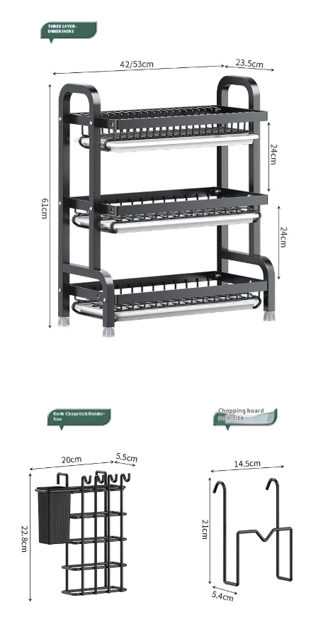 Kitchen Storage Rack 3-Tier Carbon Steel Organizer