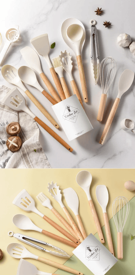 Best Utensil Set Silicone Non Stick Wooden Handle | Buy Online at Furniture Things Australia