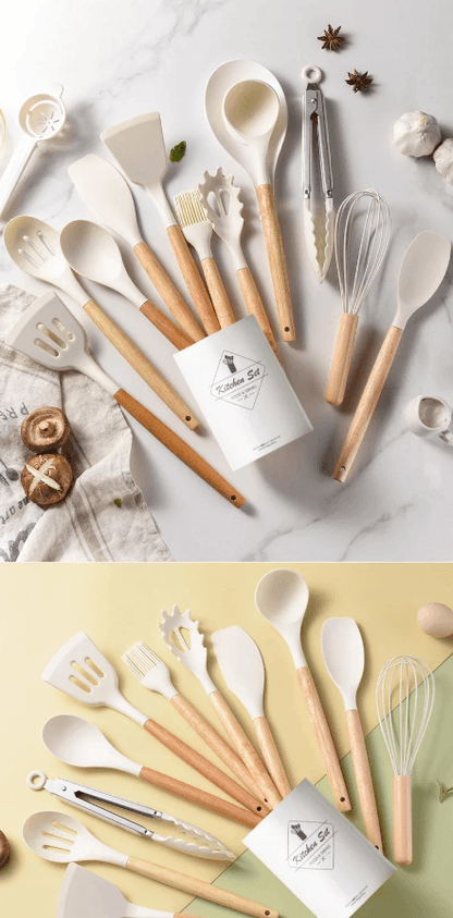 Best Utensil Set Silicone Non Stick Wooden Handle | Buy Online at Furniture Things Australia