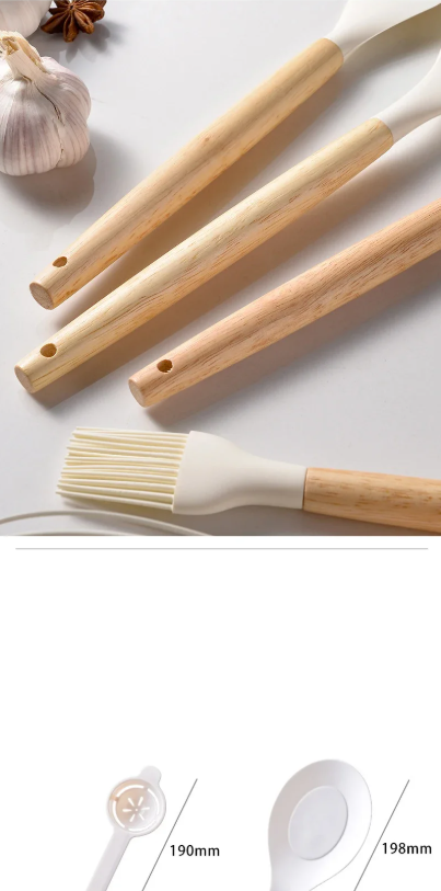 Utensil Set Silicone Non Stick Wooden Handle