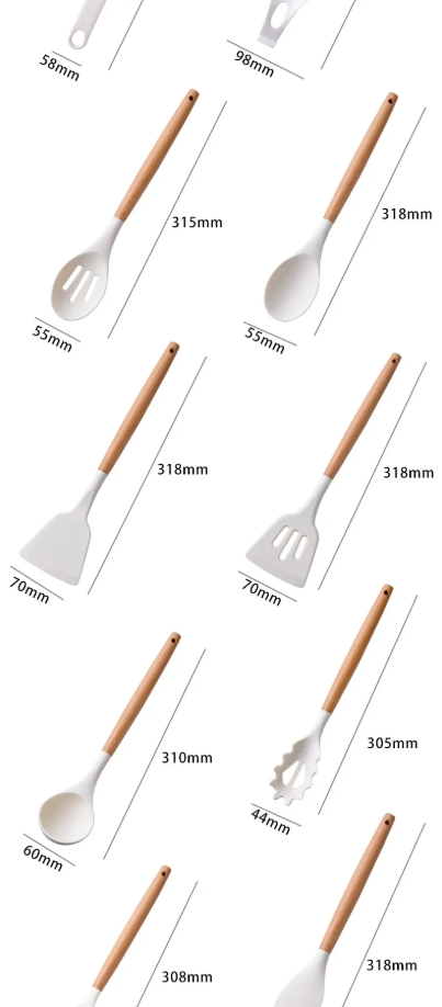 Utensil Set Silicone Non Stick Wooden Handle