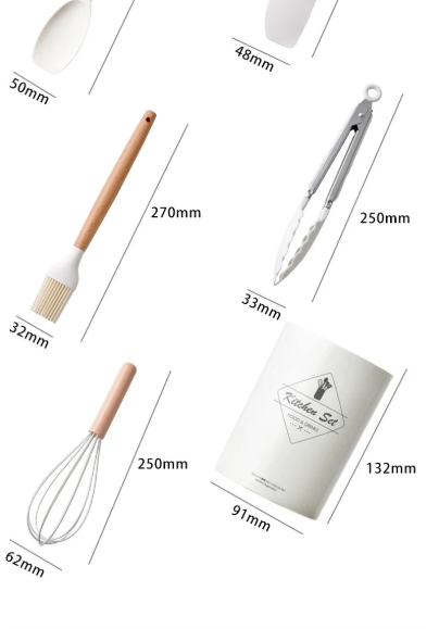Utensil Set Silicone Non Stick Wooden Handle