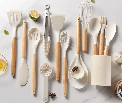 Best Utensil Set Silicone Non Stick Wooden Handle | Buy Online at Furniture Things Australia