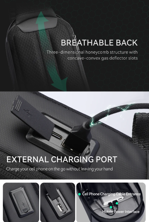 Crossbody Bag Waterproof Hard-Shell with USB Port